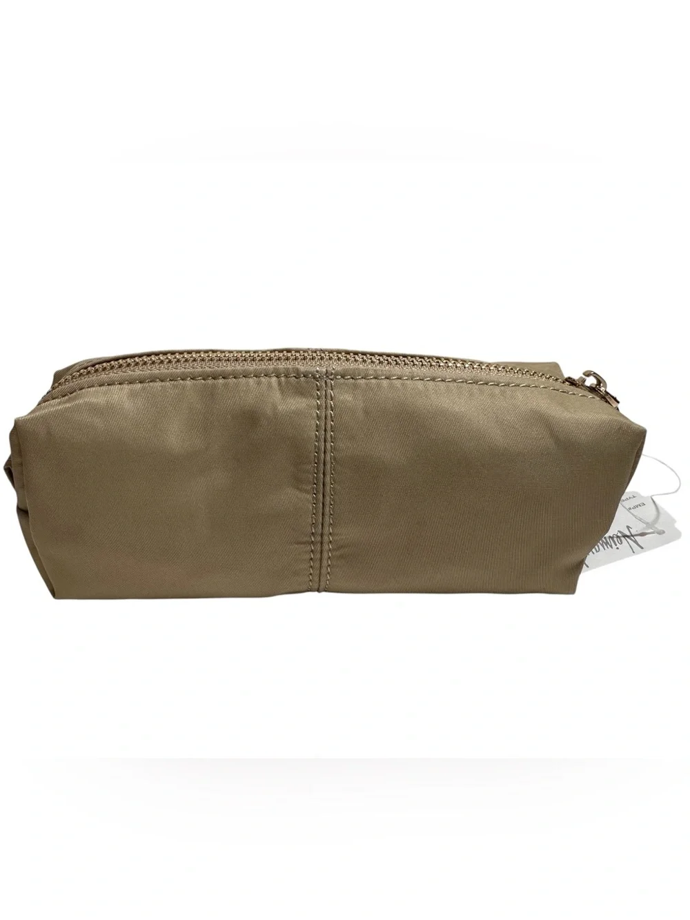 NEIMAN MARCUS COSMETIC ZIPPERED POUCH/PENCIL CASE WITH GOLDEN HARDWARE.TAN